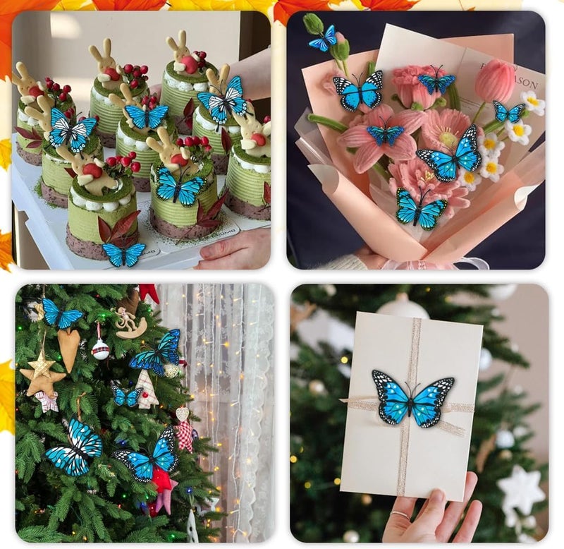 Liwidon Monarch Butterfly Decorations, 24 PCS Monarch Butterfly Wall Decor 3D Blue Fake Butterflies for Crafts Day of The Dead Halloween Party Supplies Autumn Wedding Home Wall Table Bedroom Decorations - Image 5